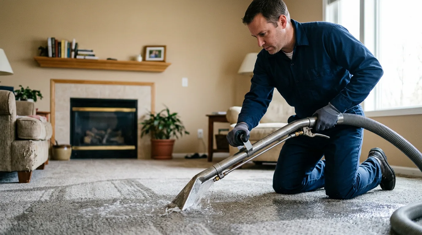 Water damage restoration technician working near Breaks, VA